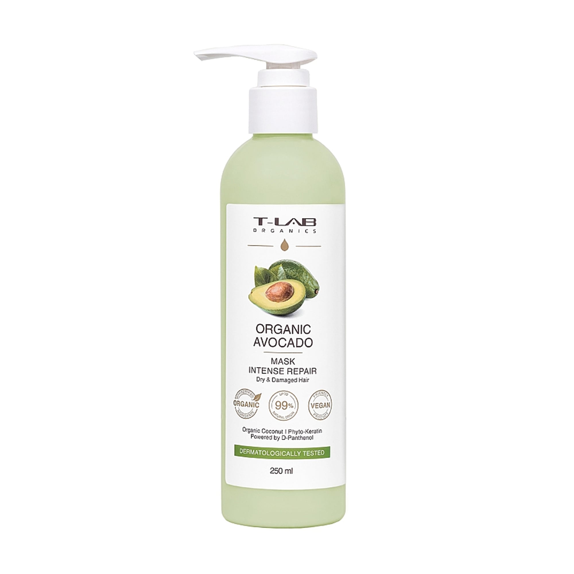 Інтенсивна відновлювальна маска T-LAB Professional Organics Organic Avocado Mask Intense Repair для сухого та пошкодженого волосся, 250 мл